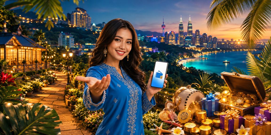 Pengguna Malaysia berpakaian baju kurung membuat deposit dan bermain slot dalam talian dengan mudah